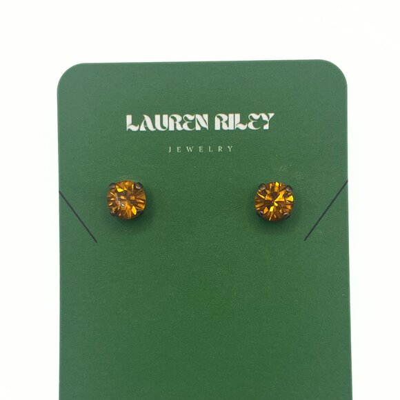 Handcrafted Honey/Amber Swarovski Crystal Stud Earrings - Bronze Plated Vintage - Picture 1 of 4